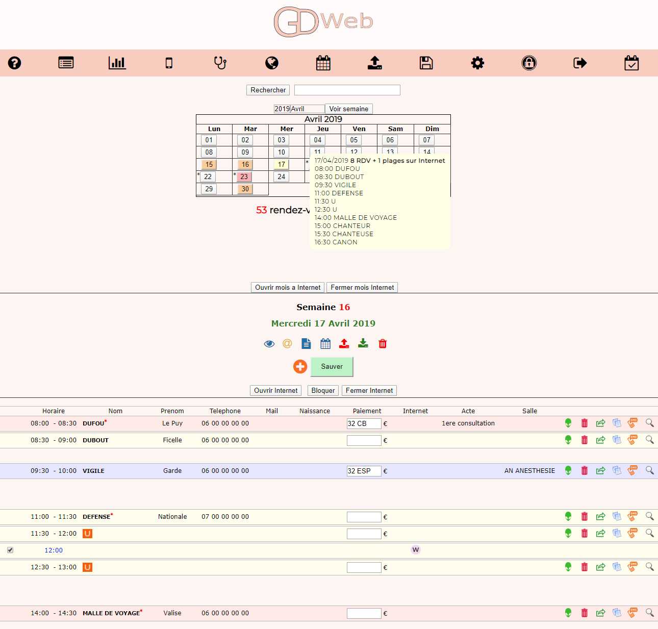 Agenda vue jour/mois